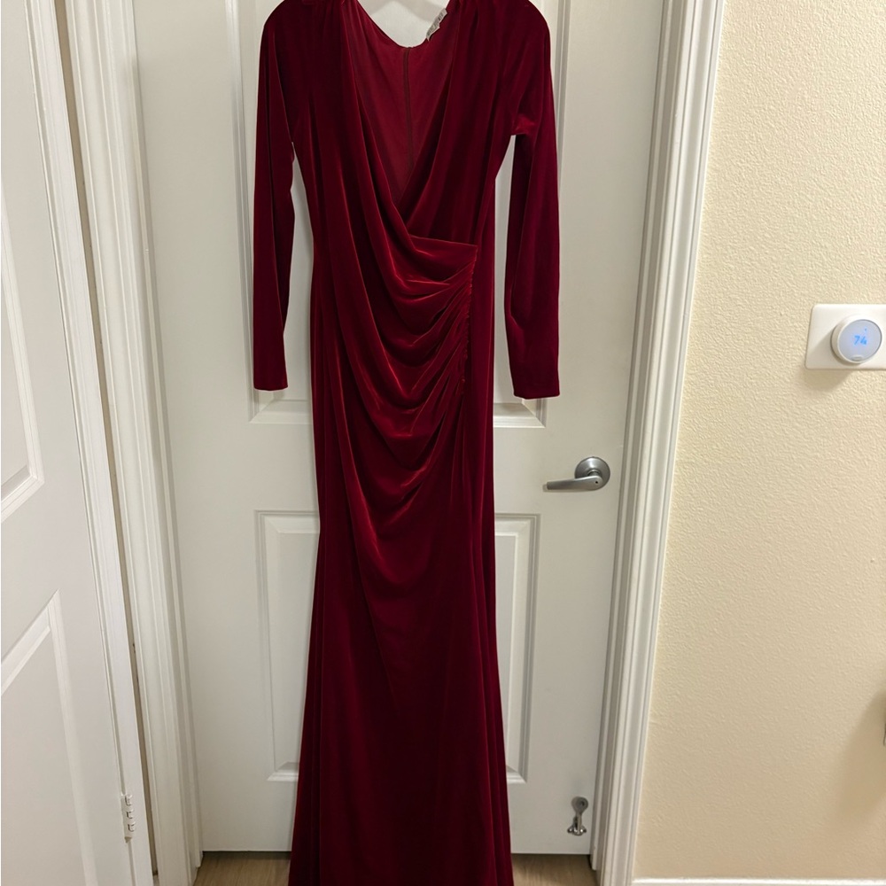 Marc Bouwer Deep Red Long Sleeve Gown
